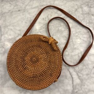 Round Brown Woven Crossbody Bag